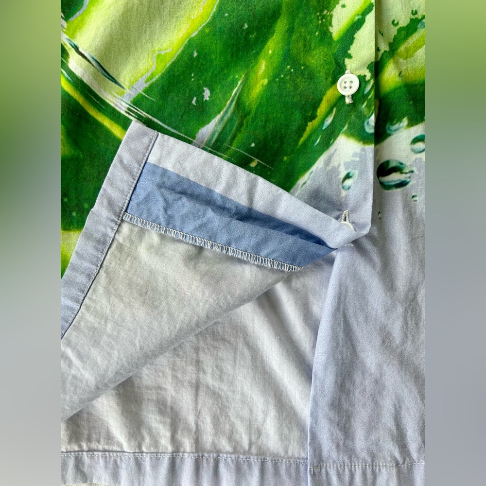 Print All Over Me Digital Print Button-up Short Sleeve Unisex Shirt Green Blue - Picture 5 of 10
